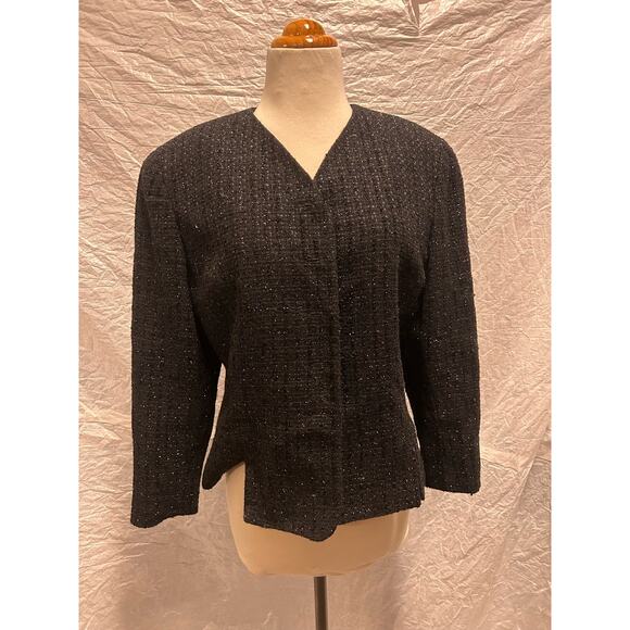 Ann Taylor Black Reflective Textured Blazer Jacket Hidden ButtonUp Size 10 - Picture 2 of 7